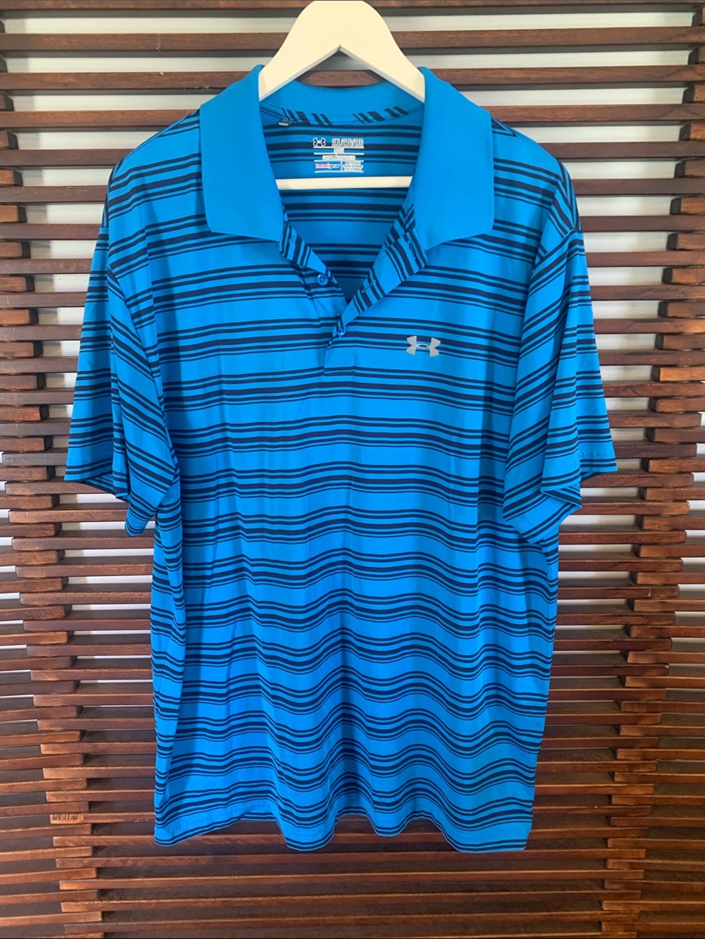 Under Armour Men's Bright Blue Striped Polo with Black Accents - Picture 1 of 8
